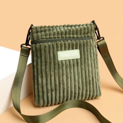 Bolso Bandolera De Pana Para Mujer Bolso De Hombro Pequeño Retro Simple Color Sólido Bolso De Mano Correa Ajustable Informal Diario