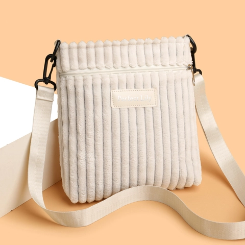 Bolso Bandolera De Pana Para Mujer Bolso De Hombro Pequeño Retro Simple Color Sólido Bolso De Mano Correa Ajustable Informal Diario