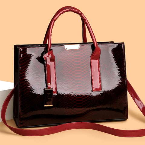 Sac Fourre-Tout Motif Serpent Cuir PU Verni Grande Capacité Sac À Main Avec Bandoulière Style Rétro Dégradé Pour Femmes