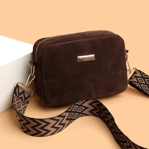 Sac Bandoulière Rétro Femme Suède Caméra Sangle Large Tissée Géométrique Accesorios Dorés Minimaliste