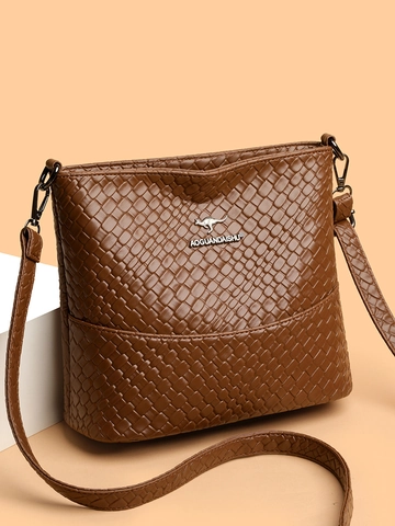 Eimer Umhängetasche Gewebtes PU Leder Retro Schultertasche Mehrere Fächer Täglicher Lässiger Stil Für Frauen