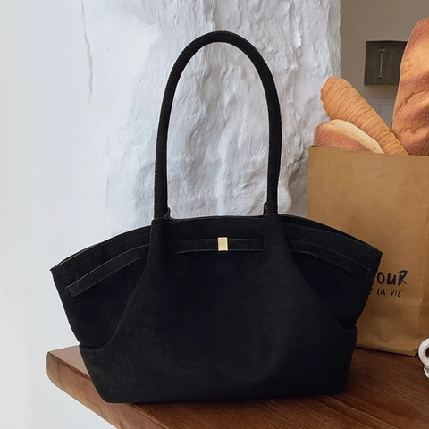 Vintage Suede Texture Μεγάλη Τσάντα Tote Γυναικεία Ρετρό Μινιμαλιστική Τσάντα Ώμου Με Χρυσή Αγκράφα Μεγάλη Χωρητικότητα