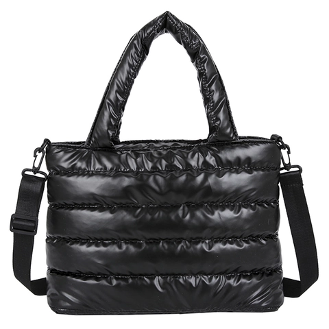 Gesteppte Puffer Handtasche Glänzendes Metallisches Nylon Schulter Umhängetasche Damen Lässig Winter Mode Tote