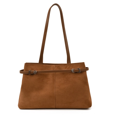 Borsa Tote Donna Vintage In Camoscio PU Grande Capacità Borsa A Spalla Minimalista Con Fibbia Decorativa Per Ufficio Pendolarismo