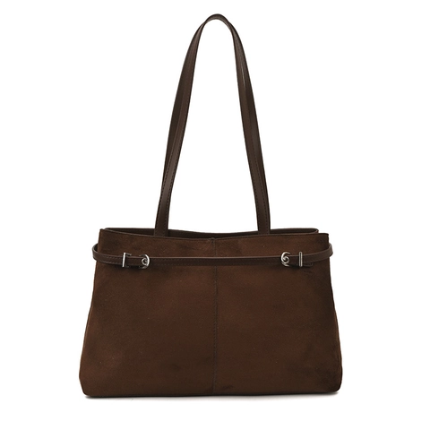 Borsa Tote Donna Vintage In Camoscio PU Grande Capacità Borsa A Spalla Minimalista Con Fibbia Decorativa Per Ufficio Pendolarismo