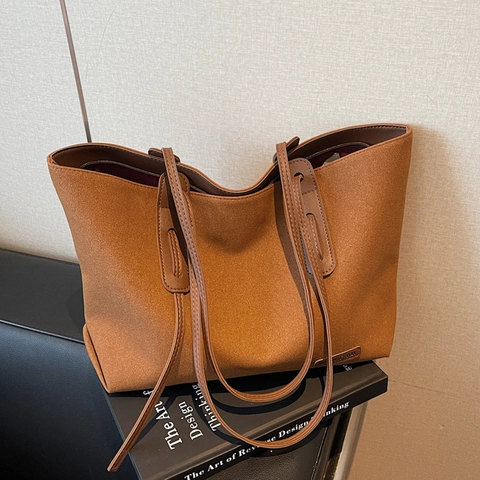 Bolso Tote De Gran Capacidad Para Mujer Gamuza Bolso De Hombro Minimalista Viaje Escuela Compras Estilo Urbano Retro Color Sólido