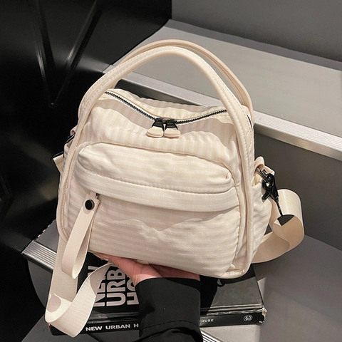 Dames Schoudertas Crossbodytas Nylon Canvas Meerdere Zakken Grote Capaciteit Brede Verstelbare Riem Japans Casual Minimalistisch