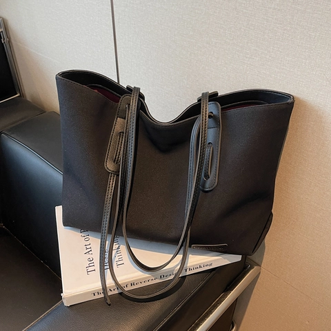 Bolso Tote De Gran Capacidad Para Mujer Gamuza Bolso De Hombro Minimalista Viaje Escuela Compras Estilo Urbano Retro Color Sólido