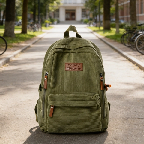 Corduroy Backpack Large Capacity Vintage School Bag Minimalist Casual Daypack For Women College Students
