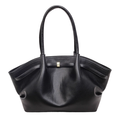 Women Large Capacity Tote Bag Lychee PU Leather Korean Minimalist Gold Metal Buckle Handbag Casual Shoulder Bag