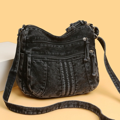 Borsa A Tracolla In Denim Lavato Da Donna Tasche Multiple Con Cerniera Retro Casual Grande Capacità Borsa A Spalla