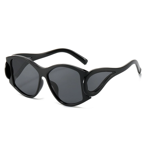 Occhiali Da Sole Ovali Alla Moda Montatura Alata Forma Fiamma Protezione UV400 Lente PC Punk Hip Hop Streetwear Per Donne Uomini