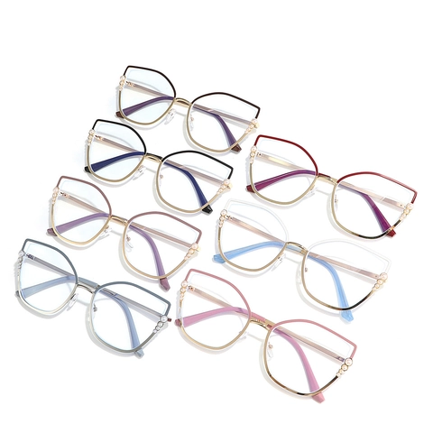 Montatura Occhiali Occhio Di Gatto Donna Acciaio Inossidabile Metallo Perla Artificial Arredo Anti Luce Blu Occhiali Ottici