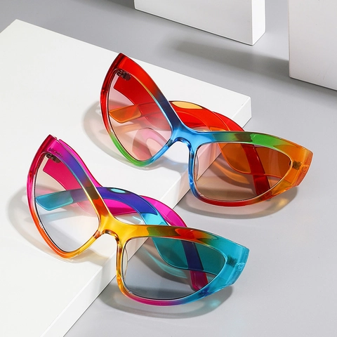 Occhiali Da Sole Gatto PC Aste Ondulate Protezione UV400 Gradiente Arcobaleno Trendy Y2K Donne Uomini