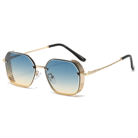 Steampunk Retro Square Round Sunglasses Metal Frame UV400 Protection Gradient Lens Side Shield Unisex Eyewear