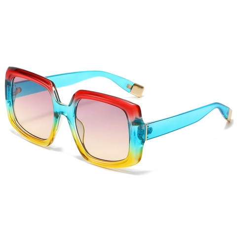 Lunettes De Soleil Carrées Surdimensionnées À La Mode UV400 Verres Dégradés Monture PC Tendance Charnières Métalliques