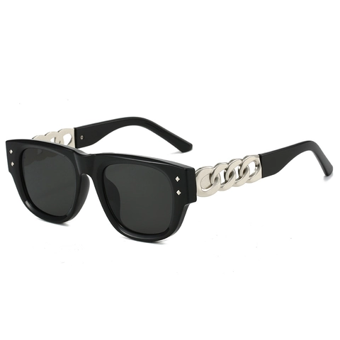 Lunettes De Soleil Carrées À La Mode Avec Branches En Chaîne Métallique Protection UV400 Monture PC Métal Pour Femmes Fête