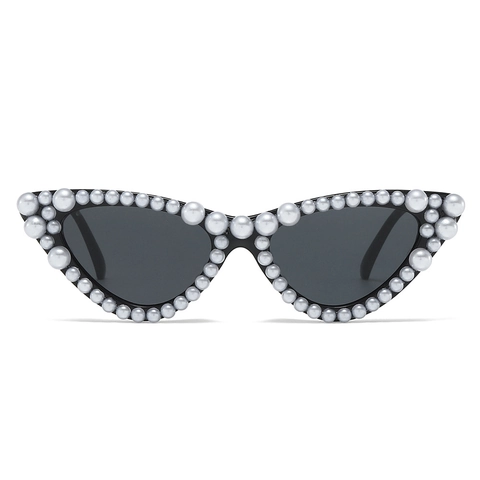 Retro Cat-Eye-Sonnenbrille Für Damen Mit PC-Rahmen Kunstperlen-Dekoration UV400-Schutz Trendige Hip-Hop-Outdoor-Party