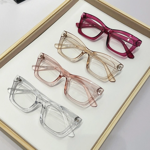 Women's Fashion Oversized Square Frame Eyeglasses Anti Blue Light Plain Mirror PC Frame AC Lens Retro Chic Clear Glasses