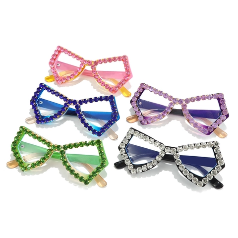 Montatura Per Occhiali A Farfalla Donne Strass Grande Geometrico PC Anti Luce Blu Sfilata Moda Festa Decorativo