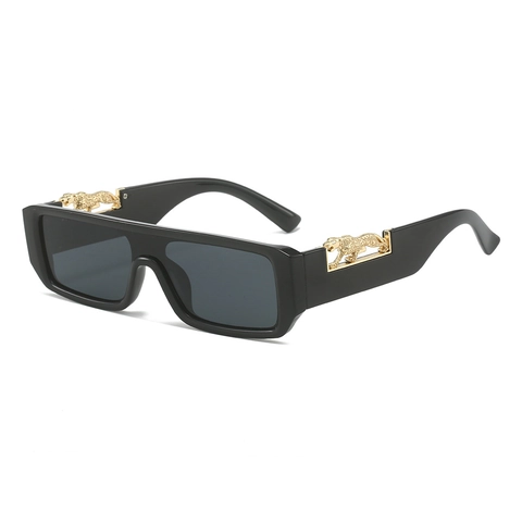 Rectangular Sunglasses Small Frame Retro Square Luxury Leopard Panther Metal Decor UV400 Protection Trendy Y2K Shades