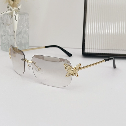 Rimless Square Sunglasses With Metal Butterfly Rhinestone Decor Fashion Gradient Lenses For Women
