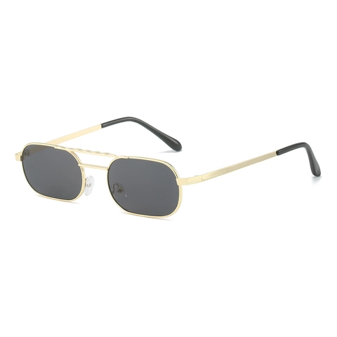 Lunettes De Soleil Rétro Monture En Alliage Métallique Double Pont Carré Étroit Ovale Mode Pour Hommes Femmes