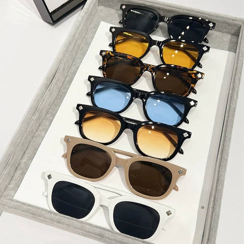 Retro Square Sunglasses PC Frame AC Lens UV400 Protection Fashionable Vintage Eyewear For Men And Women Metal Rivets
