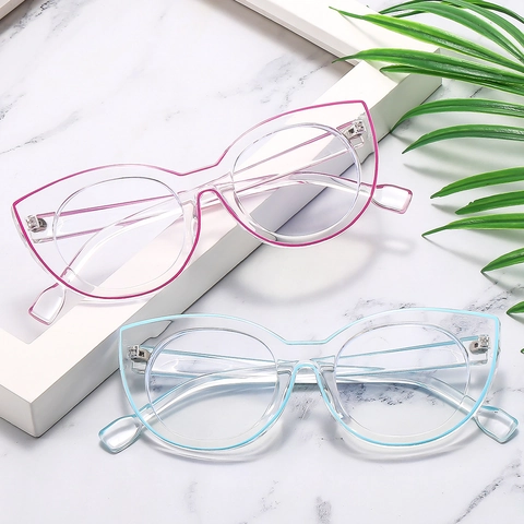 Occhiali Blocco Luce Blu Occhio Di Gatto Montatura Oversize PC Trasparente Moda Tendenza Lenti Chiare Per Donne