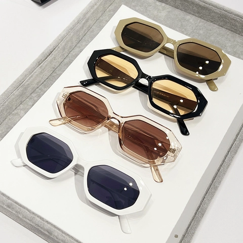 Geometric Hexagonal Sunglasses Women PC Frame AC Lens UV400 Protection Polygonal Vintage Fashion Trendy Eyewear Outdoor