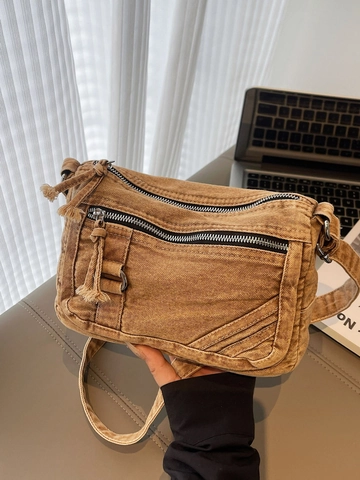 Retro Washed Denim Crossbody Bag Für Damen Vintage Streetwear Multi Pocket Umhängetasche Mit Verstellbarem Riemen Und Fransen