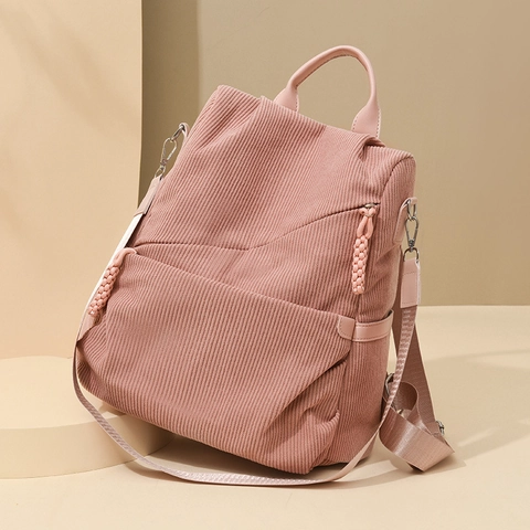 Zaino In Velluto A Coste Da Donna Moda Retrò Multifunzionale Antifurto Impermeabile Grande Capacità Borsa Scuola