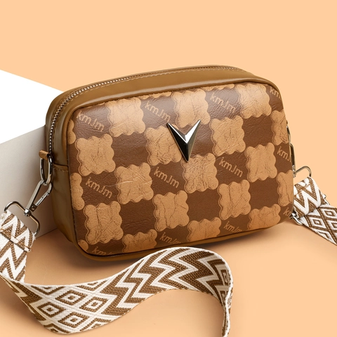 Crossbodytas Camera Tas PU Leer Schaakbordpatroon Brede Riem Trendy Veelzijdige Kleine Vierkante Tas Voor Vrouwen