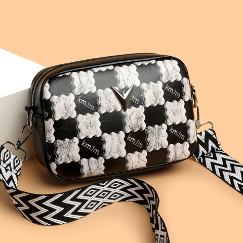 Crossbodytas Camera Tas PU Leer Schaakbordpatroon Brede Riem Trendy Veelzijdige Kleine Vierkante Tas Voor Vrouwen