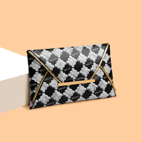 Pochette A Busta Da Donna Moda In Pelle PU Con Stampa Lettere Monogramma E Finiture In Metallo Dorato Elegante Borsa Da Sera