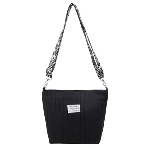 Pleated Crossbody Bag Large Capacity Oxford Cloth Tote Casual College Style Women Shoulder Bag With Wide Geometric Strap