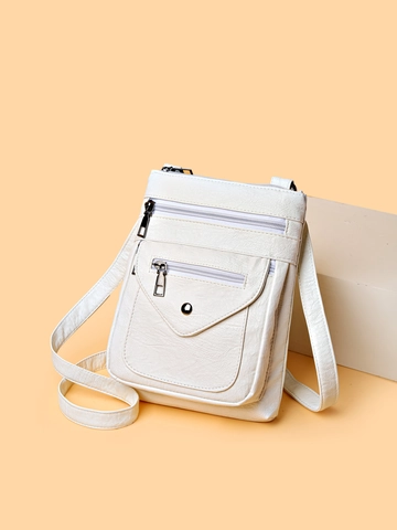 Borsa Tracolla Donna Retro Pelle PU Tasche Zip Borsa Cellulare Piccola Borsa Spalla Patta Anteriore Bottone Pressione