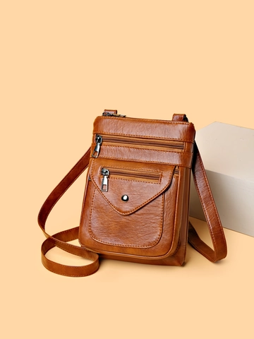 Borsa Tracolla Donna Retro Pelle PU Tasche Zip Borsa Cellulare Piccola Borsa Spalla Patta Anteriore Bottone Pressione