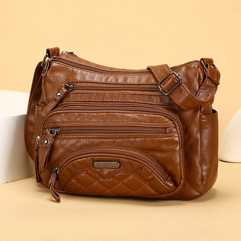 Multi Pocket Dames Crossbody Tas Zacht PU Leer Grote Capaciteit Schoudertas Casual Mode Gewatteerde Bodem