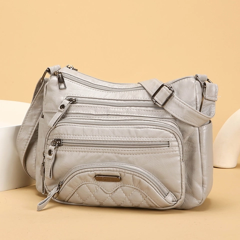 Multi Pocket Dames Crossbody Tas Zacht PU Leer Grote Capaciteit Schoudertas Casual Mode Gewatteerde Bodem