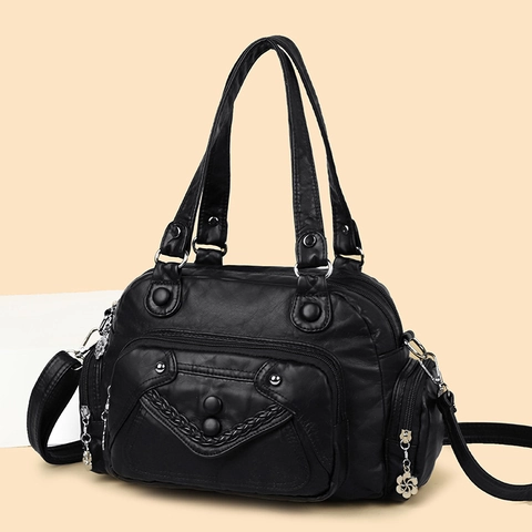 Bolso De Hombro Retro Para Mujer Cuero PU Suave Múltiples Bolsillos Gran Capacidad Bloque De Color Bolso Bandolera De Mano