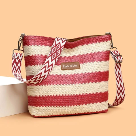 Borsa A Tracolla Intrecciata A Righe Stile Bohémien Etnico Tracolla Larga Fantasia Grande Capacità Borsa A Spalla Casual Donna