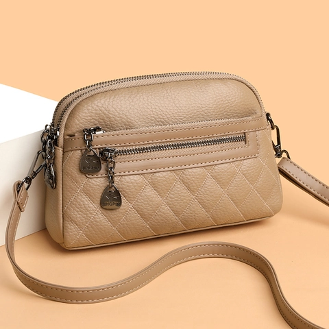 Women PU Leather Litchi Texture Quilted Crossbody Bag Multi-Layer Zipper Shoulder Bag Daily Commute Urban Simple Messenger Bag