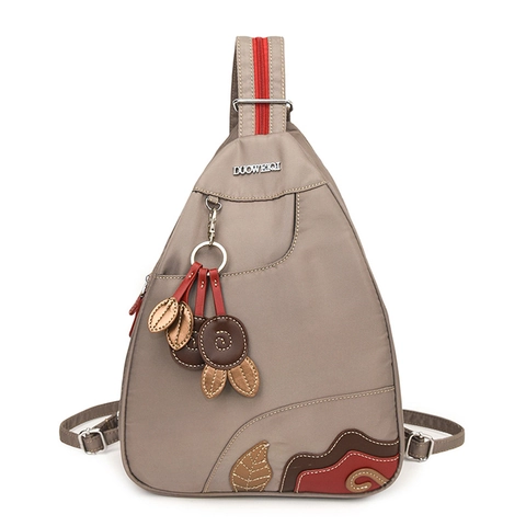 Mochila De Nylon Impermeable Para Mujer Bolso De Pecho Multifuncional Antirrobo Viaje Bordado De Hojas Étnicas Moda