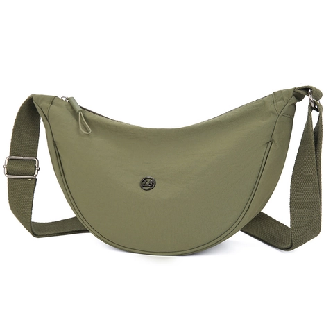 Bolso Bandolera Casual de Nailon para Mujer Forma Media Luna Bolso de Hombro Ligero para Viaje Diario Color Sólido