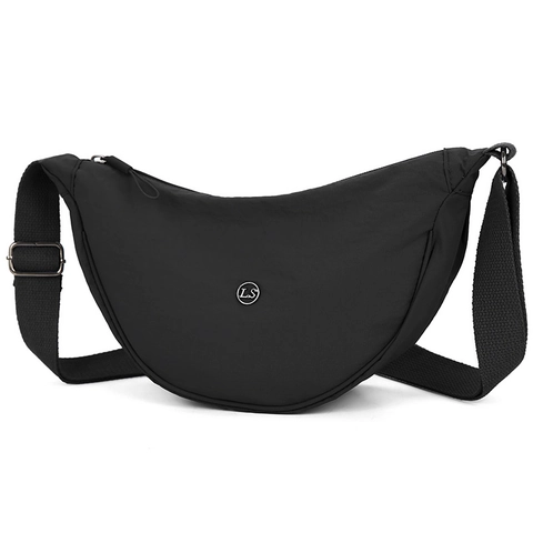 Bolso Bandolera Casual de Nailon para Mujer Forma Media Luna Bolso de Hombro Ligero para Viaje Diario Color Sólido
