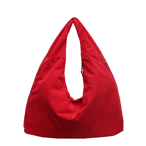 Slouchy Nylon Hobo Bag For Women Large Capacity Shoulder Tote With Drawstring Solid Color Casual Commuter Handbag Lightweight