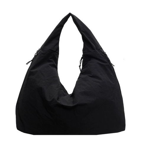 Slouchy Nylon Hobo Bag For Women Large Capacity Shoulder Tote With Drawstring Solid Color Casual Commuter Handbag Lightweight