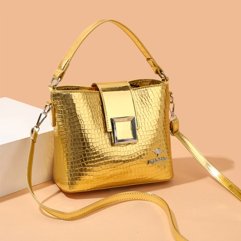 Krokodillenpatroon PU Leren Emmer Tas Glanzende Handtas Schoudertas Voor Dames Modieuze Crossbodytas