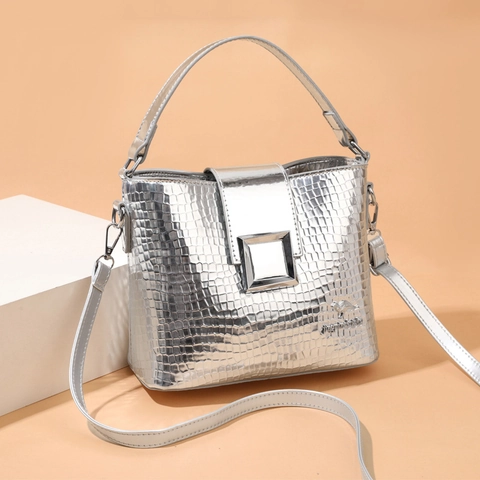 Krokodillenpatroon PU Leren Emmer Tas Glanzende Handtas Schoudertas Voor Dames Modieuze Crossbodytas